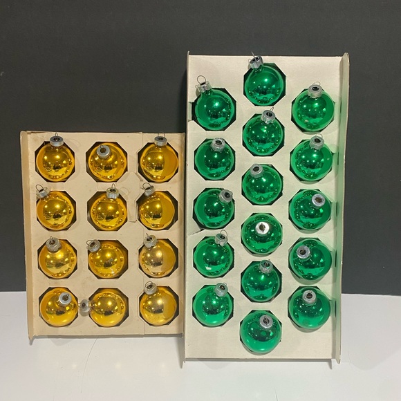 Vintage Ornaments Christmas Franke Shiny Brite in Box Gold Pyramid Green USA 30 - Picture 6 of 9